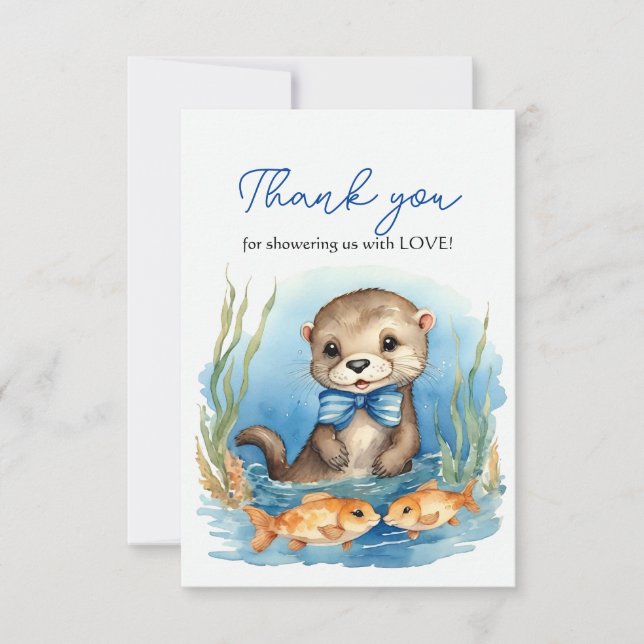 Baby Otter Boy Baby Shower Thank You Card