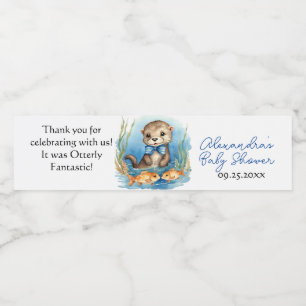 Baby Otter Boy Baby Shower Water Bottle Label