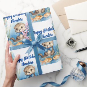 Baby Otter Boy Personalized Wrapping Paper