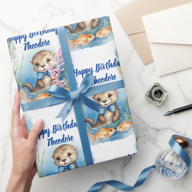 Baby Otter Boy Personalized Wrapping Paper (Gifting)
