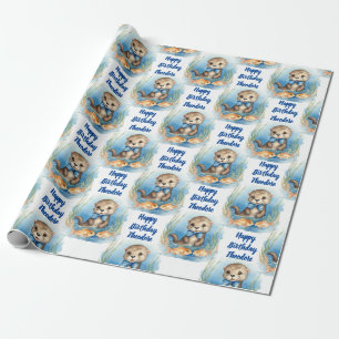 Baby Otter Boy Personalized Wrapping Paper