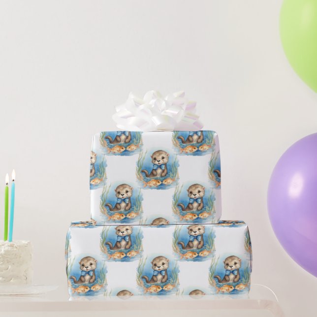 Baby Otter Boy Wrapping Paper (Party Gifts)