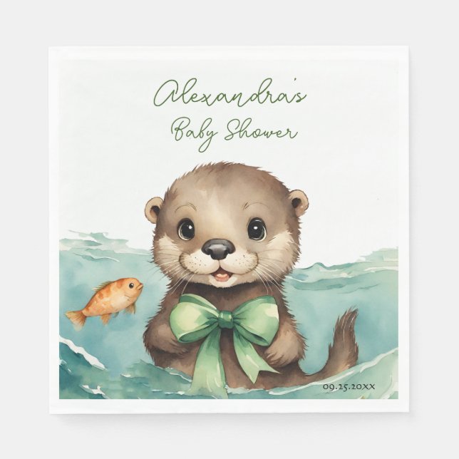 Baby Otter Gender Neutral Baby Shower Napkins (Front)