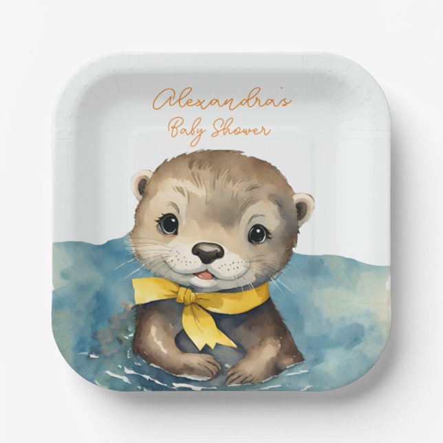 Baby Otter Gender Neutral Baby Shower Paper Plates (Front)