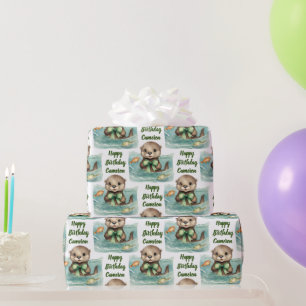 Baby Otter Gender Neutral Personalized Wrapping Paper
