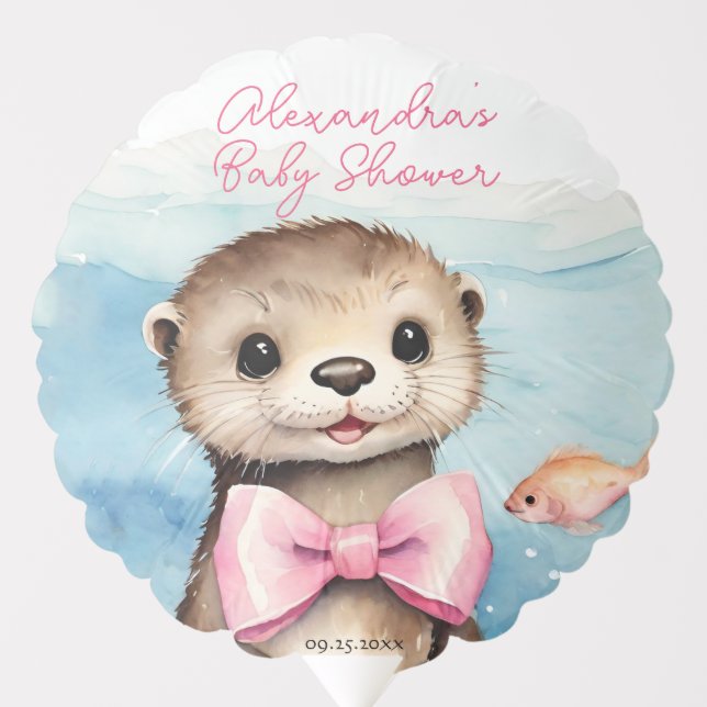 Baby Otter Girl Baby Shower Balloon (Front)