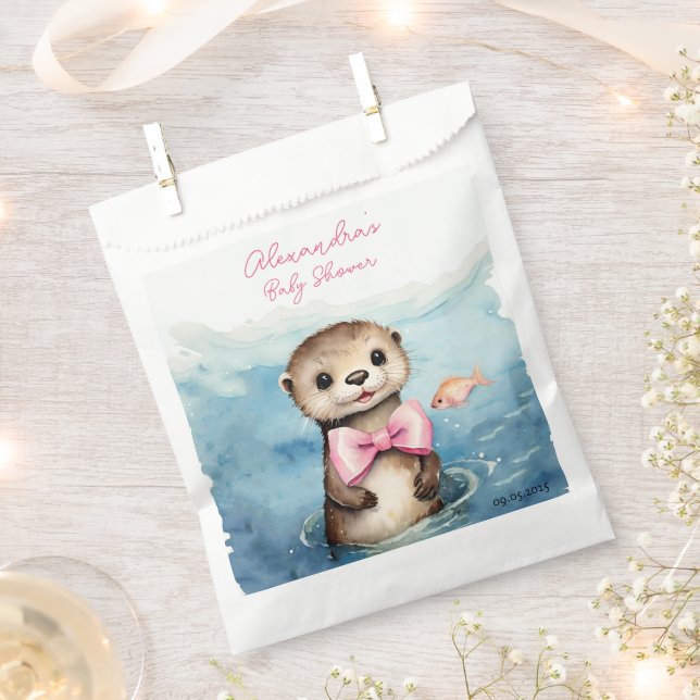 Baby Otter Girl Baby Shower Favor Bag (Clipped)
