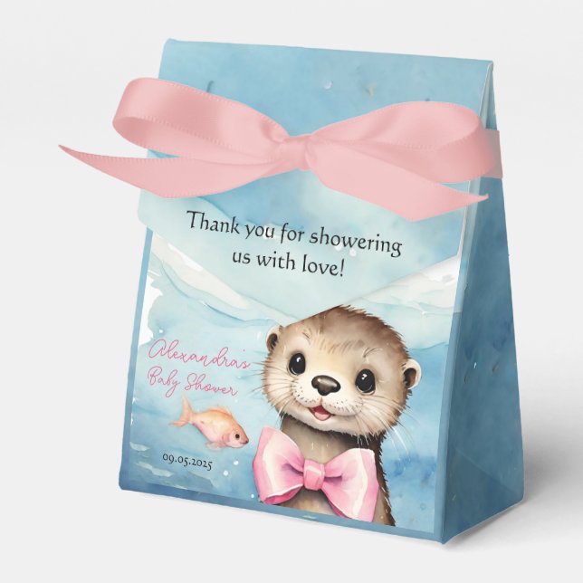 Baby Otter Girl Baby Shower Favor Boxes (Front Side)