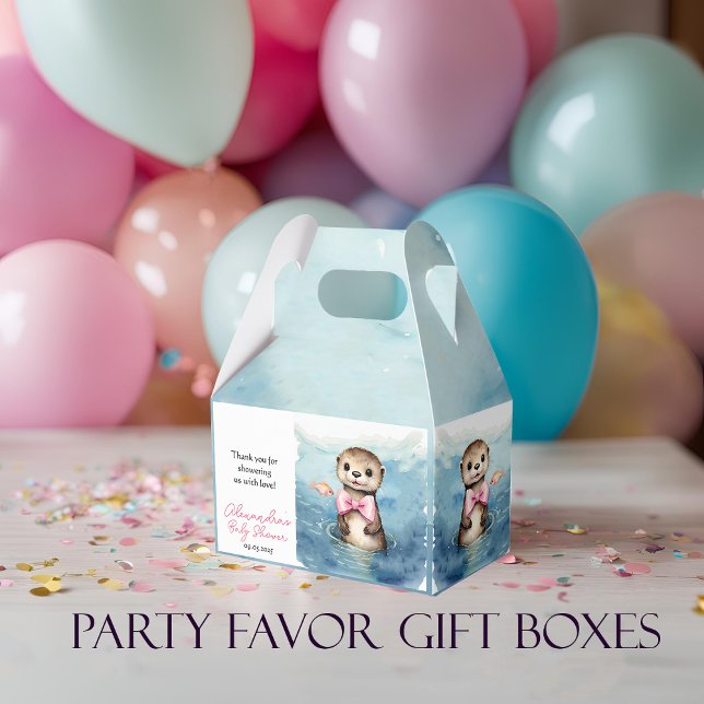 Baby Otter Girl Baby Shower Favor Boxes (Creator Uploaded)