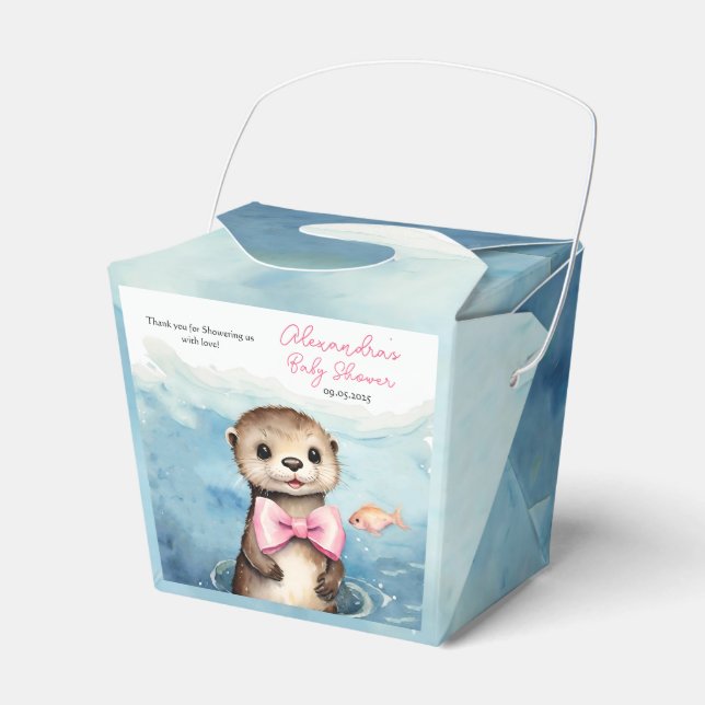 Baby Otter Girl Baby Shower Favor Boxes (Front Side)