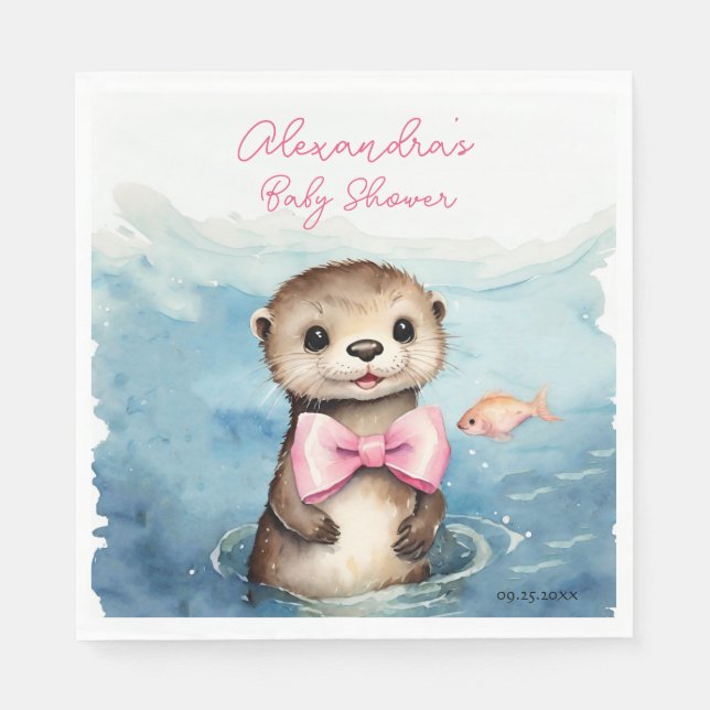 Baby Otter Girl Baby Shower Napkins (Front)