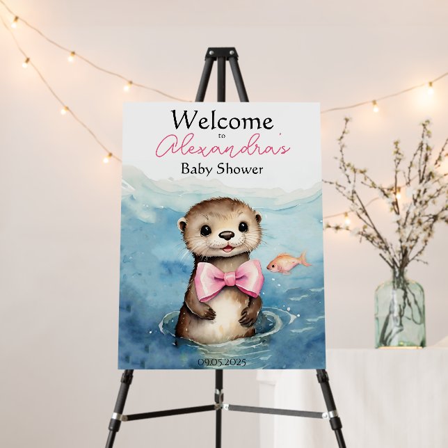 Baby Otter Girl Baby Shower Welcome Foam Board (In Situ (Stand))