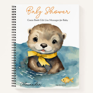 Baby Otter Neutral Baby Shower Guest Gift List  Notebook