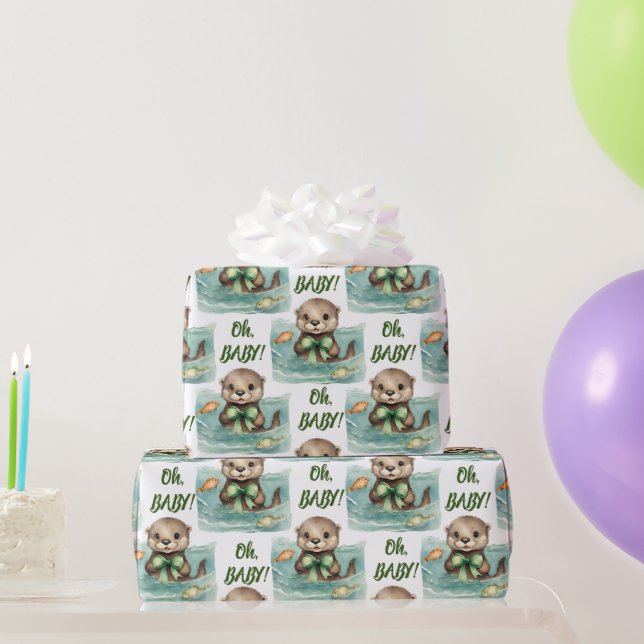 Baby Otter Oh Baby Neutral Baby Shower Wrapping Paper (Party Gifts)