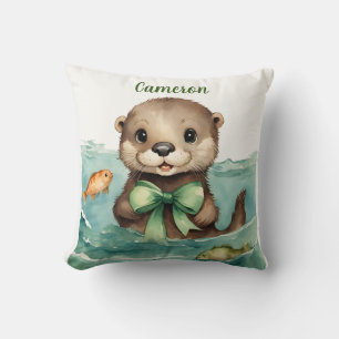 Baby Otter Personalized Gender Neutral Throw Pillow