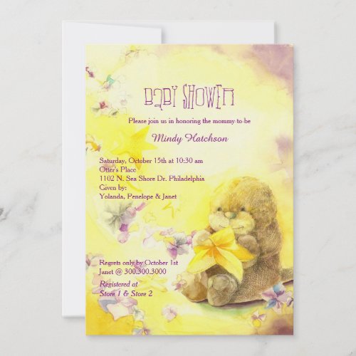 Baby Otter Purple n Yellow Baby Shower Invitation