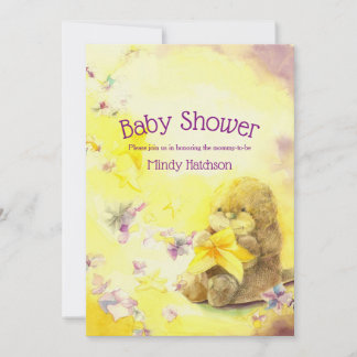 Baby Otter Purple & Yellow Baby Shower Invitation