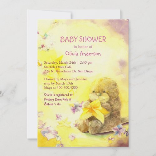 Baby Otter  Starfish Cute Baby Shower Invitation