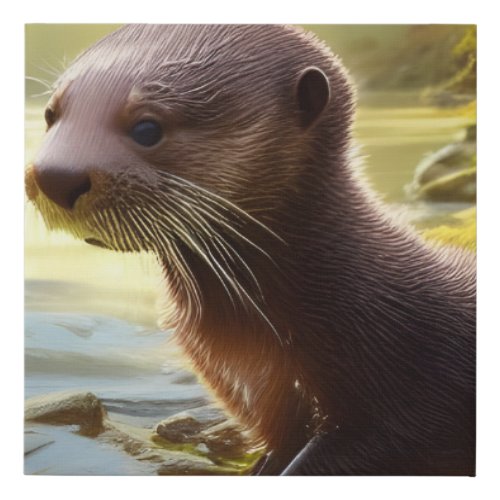 Baby Otter Wildlife Portrait   Faux Canvas Print