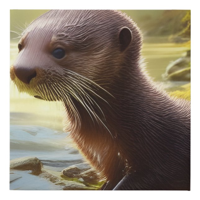 Baby Otter Wildlife Portrait   Faux Canvas Print (Front)