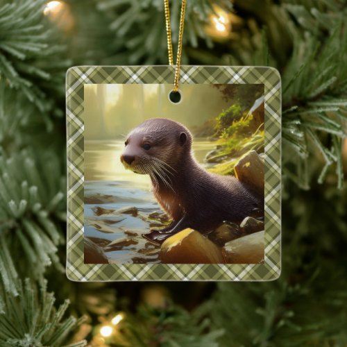 Baby Otter Wildlife Portrait Personalized Ceramic Ornament