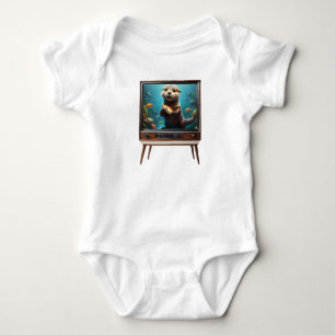 Baby Otter With Fish On Analog Television, Bodysuit
