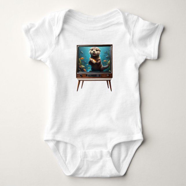 Baby Otter With Fish On Analog Television, Bodysuit (Front)