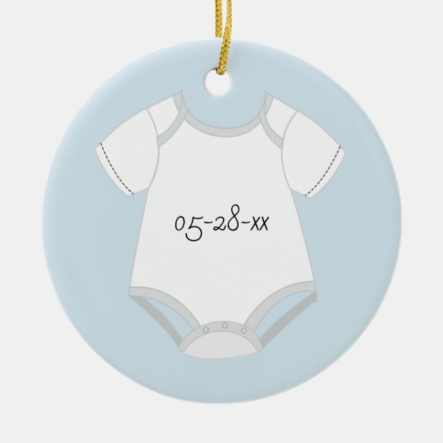 Baby Outfit Stickers with Due Date Ceramic Ornament (Front)