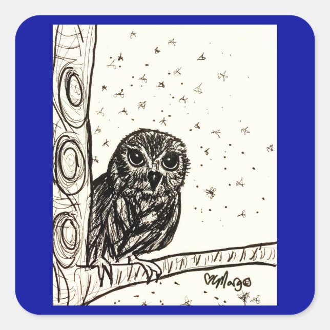 Baby Owl Basking in the Night Square Sticker (Front)