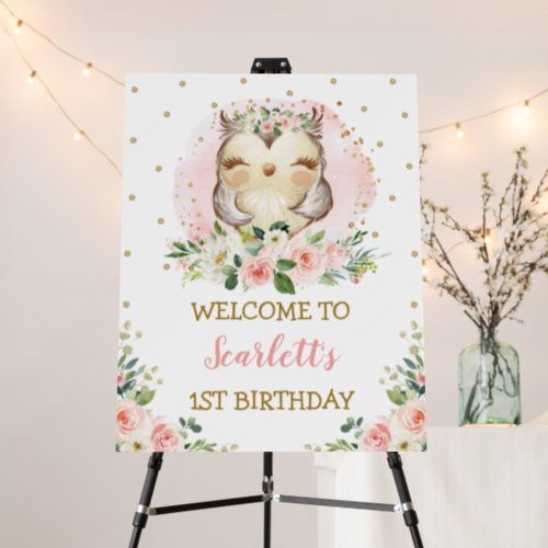 Baby Owl Blush Gold Pink Floral Birthday Welcome P Foam Board