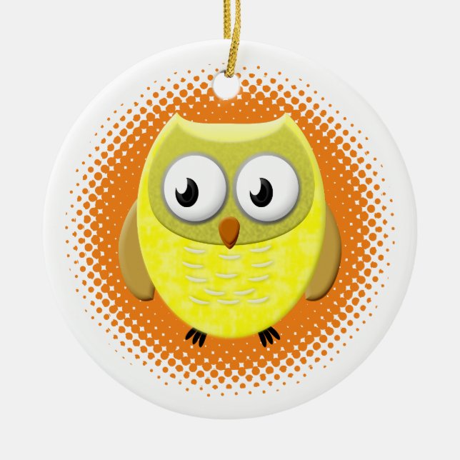 Baby Owl Cartoon Ceramic Ornament (Front)