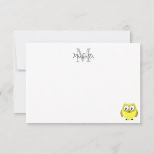 Baby Owl Cartoon Monogram Personalized  Note Card