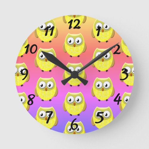 Baby Owl Cartoon Round Clock