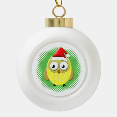 Baby Owl Cartoon Santas Hat Ceramic Ball Christmas Ornament