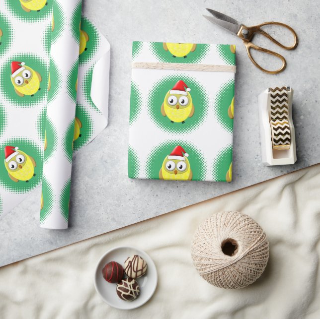 Baby Owl Cartoon Santas Hat Wrapping Paper (Crafts)