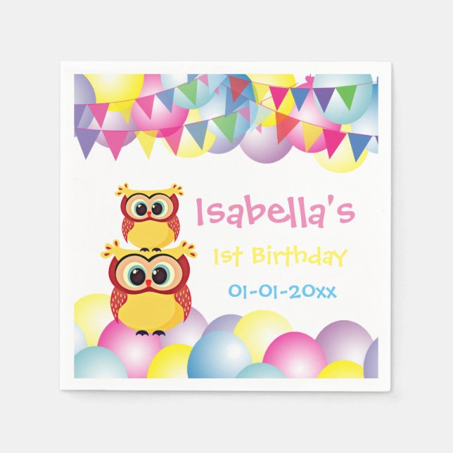 Baby owl Children birthday party Napkins (Front)