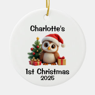 Baby Owl Christmas Ceramic Ornament