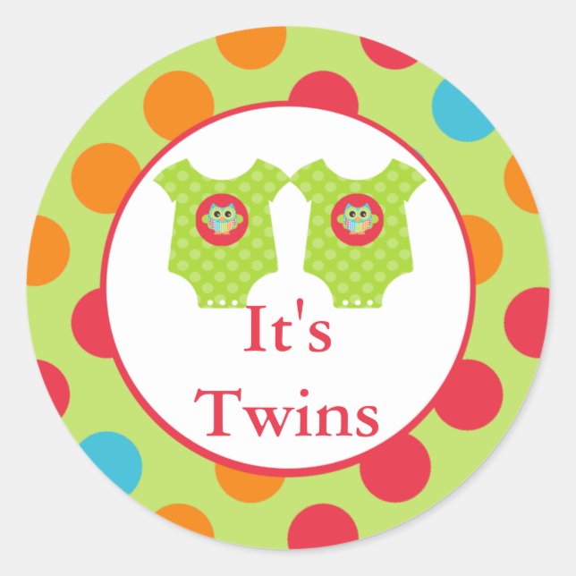 Baby Owl Clothes  It's Twins Baby Shower Sticker (Front)