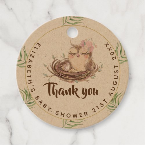 Baby Owl Couples Shower Rustic Eggs Nest Thank You Favor Tags