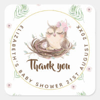 Baby Owl Couples Shower Rustic Eggs Nest Thank You Square Sticker