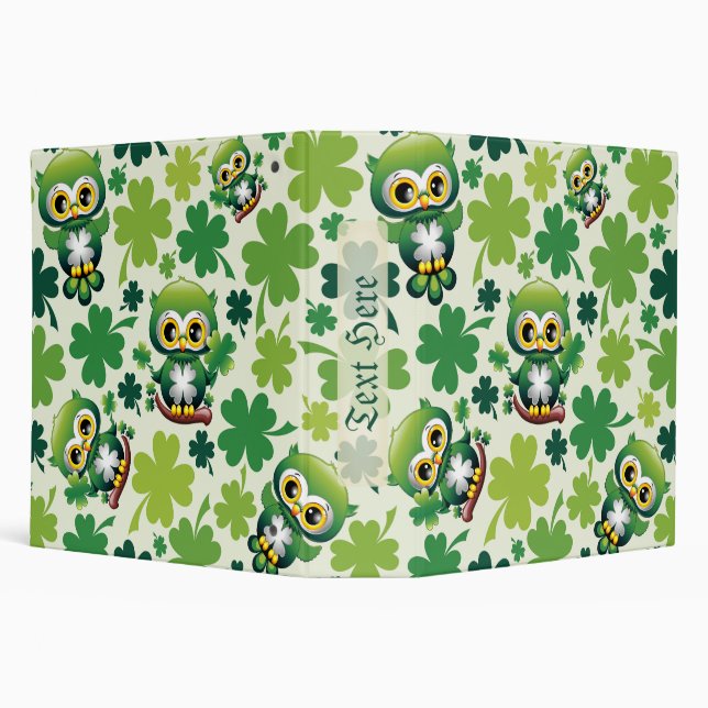 Baby Owl Cute St Patrick Cartoon 3 Ring Binder (Background)
