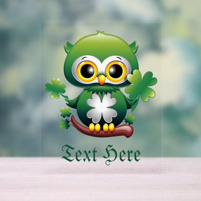 Baby Owl Cute St Patrick Cartoon Acrylic Sign (Neutral)