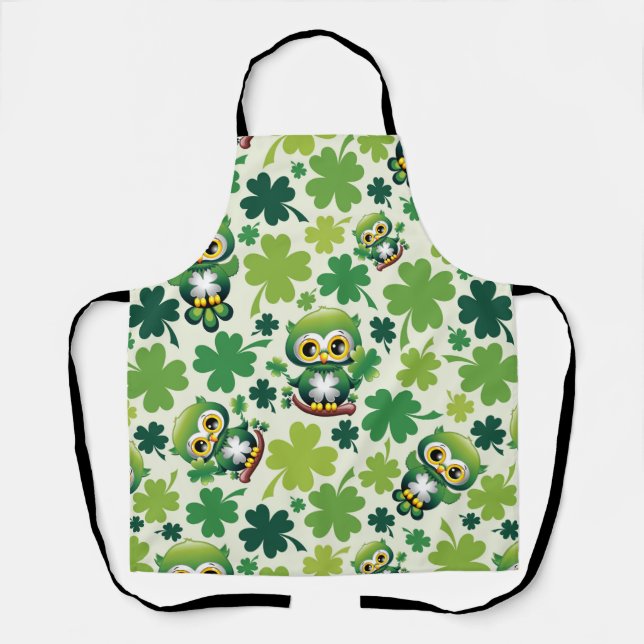 Baby Owl Cute St Patrick Cartoon Apron (Front)