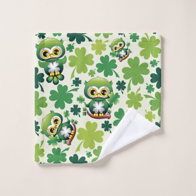 Baby Owl Cute St Patrick Cartoon Bath Towel Set (Wash Cloth)