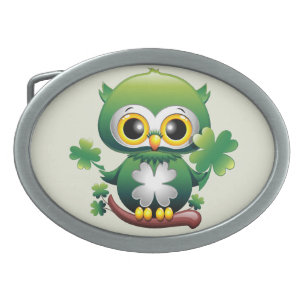 Baby Owl Cute St Patrick Cartoon Belt Buckle
