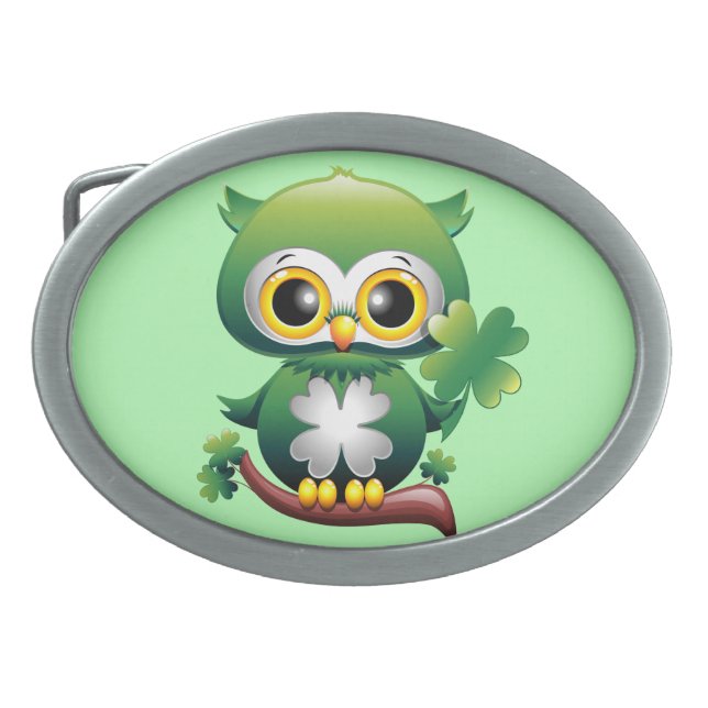 Baby Owl Cute St Patrick Cartoon Belt Buckle (Front)