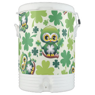 Baby Owl Cute St Patrick Cartoon Beverage Cooler