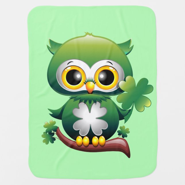 Baby Owl Cute St Patrick Cartoon Blanket (Front)
