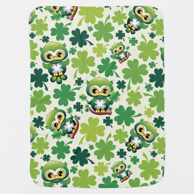 Baby Owl Cute St Patrick Cartoon Blanket (Front)