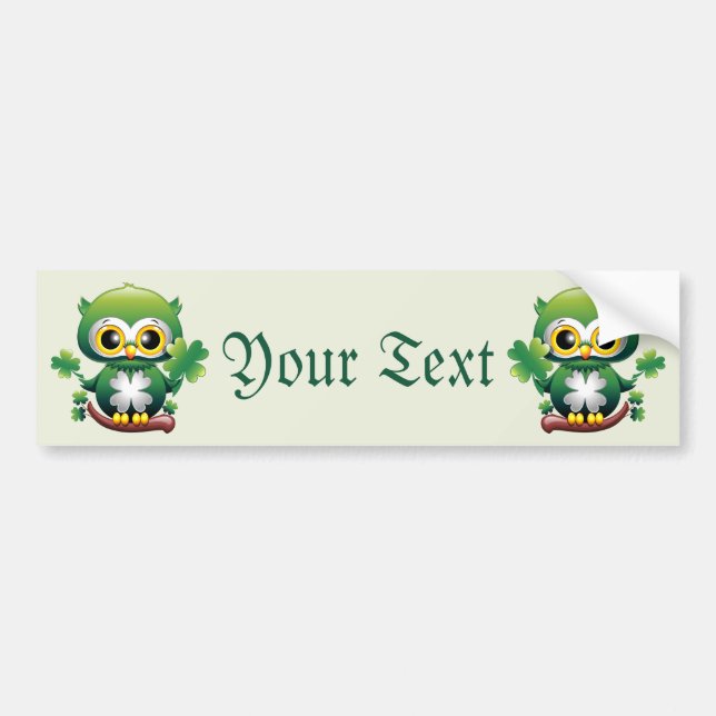 Baby Owl Cute St Patrick Cartoon Bumper Sticker (Front)